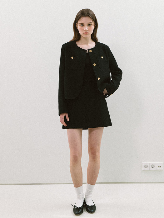 ROUND TWEED SKIRT_BLACK