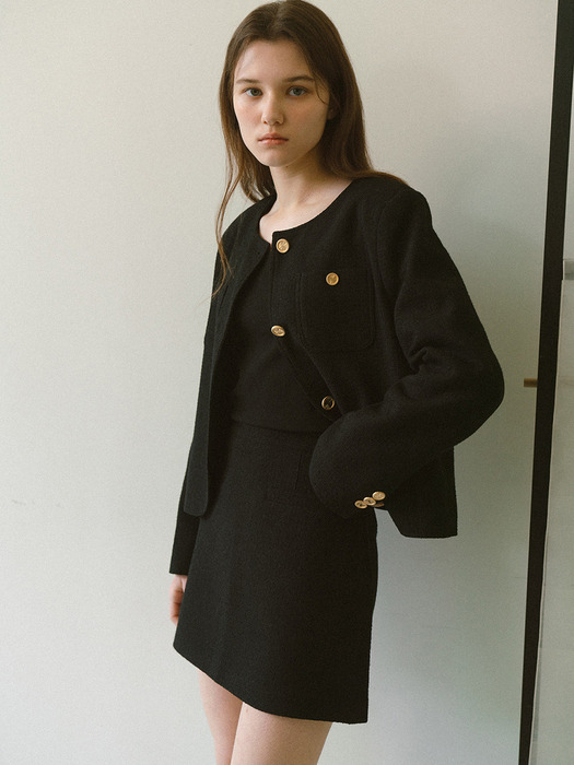 ROUND TWEED SKIRT_BLACK