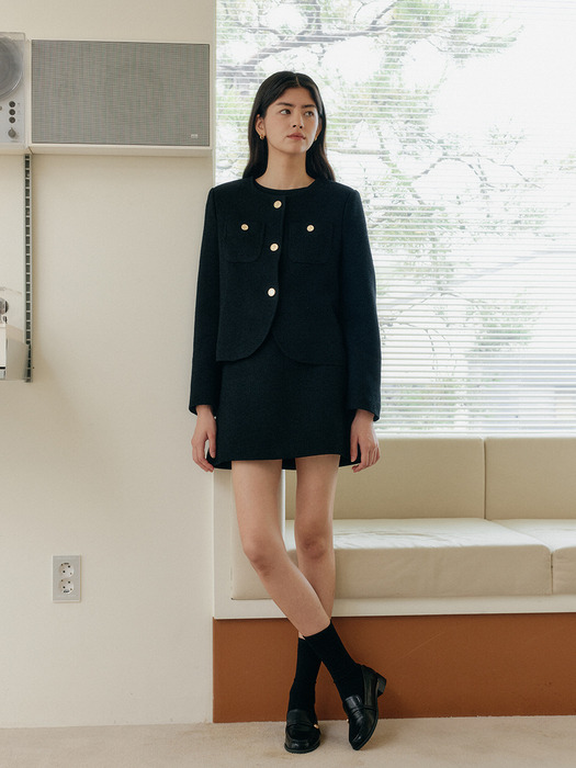 ROUND TWEED SKIRT_BLACK