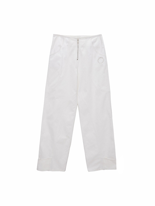 WAVY STITCH ZIPPER COTTON PANTS IN WHITE