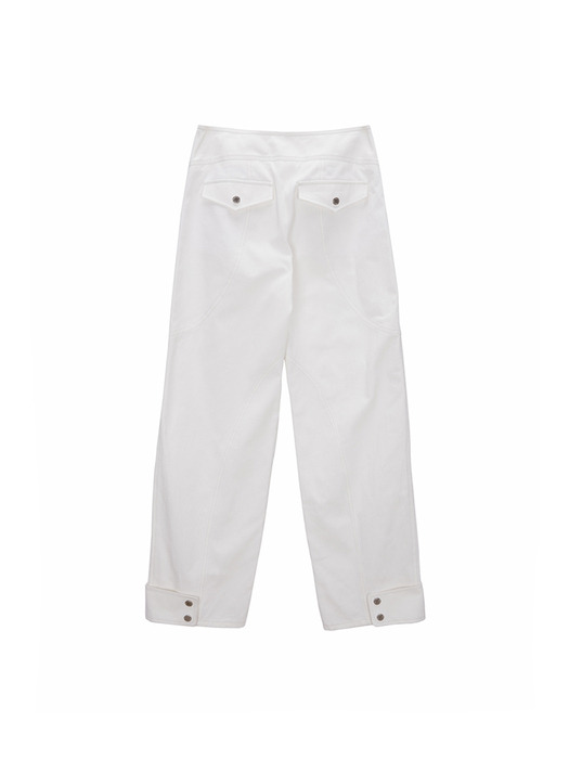 WAVY STITCH ZIPPER COTTON PANTS IN WHITE