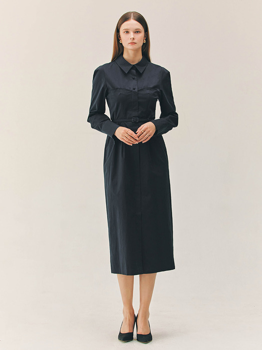 VIOLA Bustier detailed H-line long dress (Deep navy)