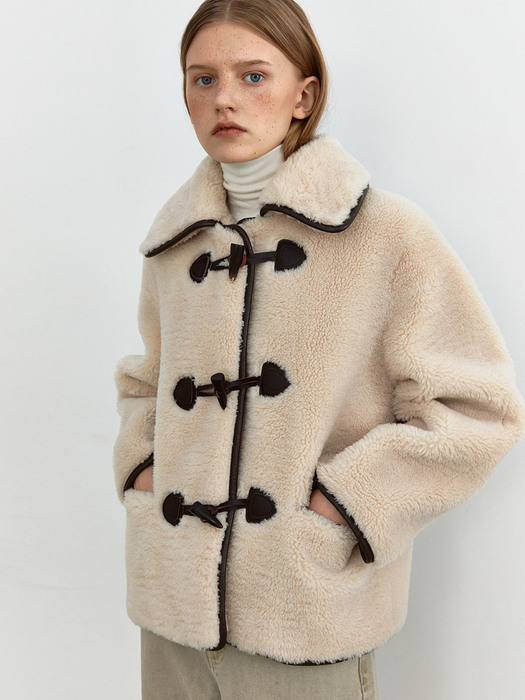 TWW ECO FUR DUFFLE HALF COAT_BEIGE