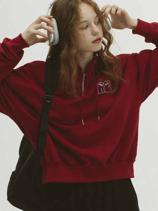 High Neck String Sweatshirt_Deep Red