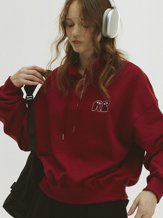 High Neck String Sweatshirt_Deep Red