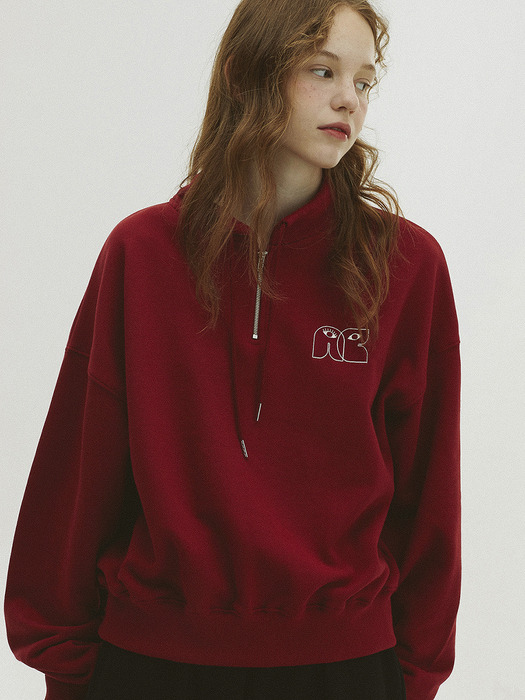 High Neck String Sweatshirt_Deep Red