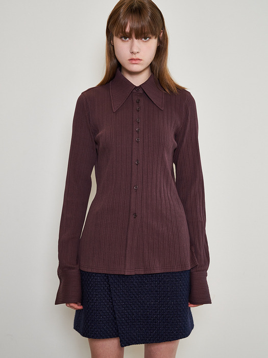 Big Collar Ribbed Jersey Blouse_BURGANDY