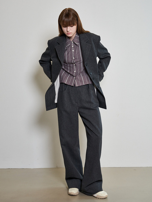 Wide Tuck Transformed Pants _CHARCOAL