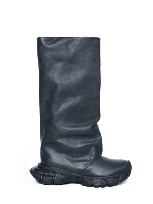 Grunge Leather Tall Boots (Black)