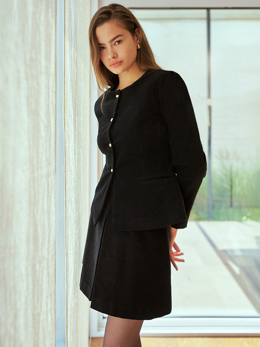 Mila Velvet box pleats skirt (black)