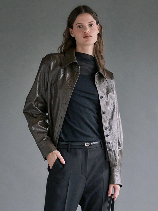Slim Artificial Leather Shirt SW3WB444-93