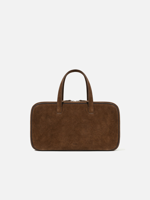 Large Tin square tote bag Suede Chestnut