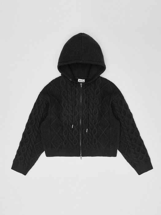 Daily Cable Knit Hoodie Zip-up Black