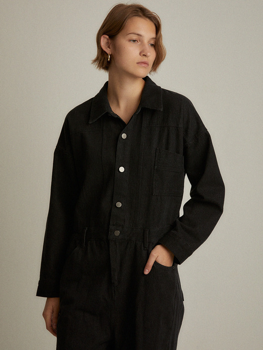 Oversized denim jumpsuit (charcoal)