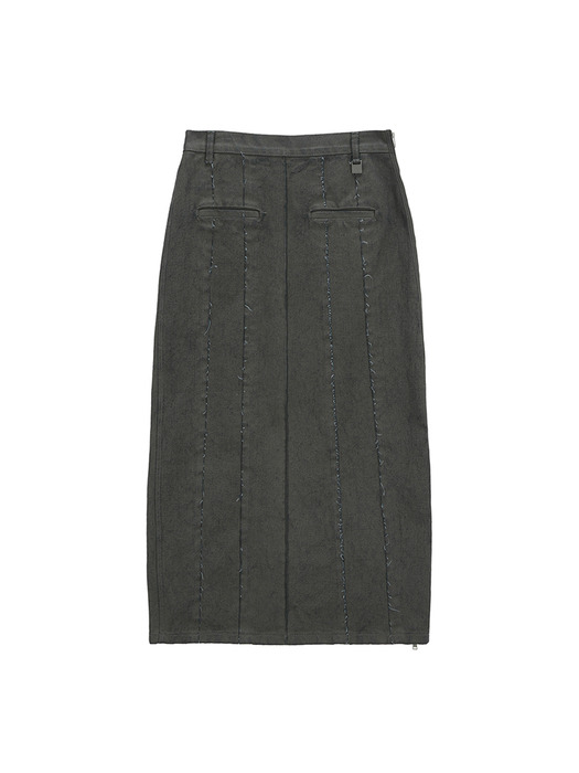 SIDE ZIPPER COLOR DENIM LONG SKIRT IN KHAKI