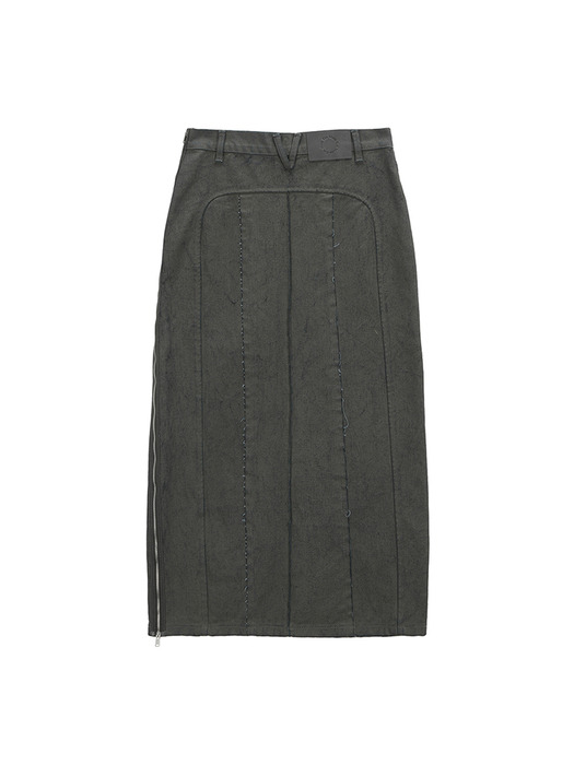 SIDE ZIPPER COLOR DENIM LONG SKIRT IN KHAKI