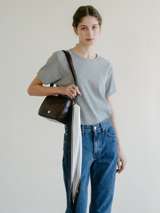 Basic Ribbed Half Sleeve Tshirt_Gray Melange