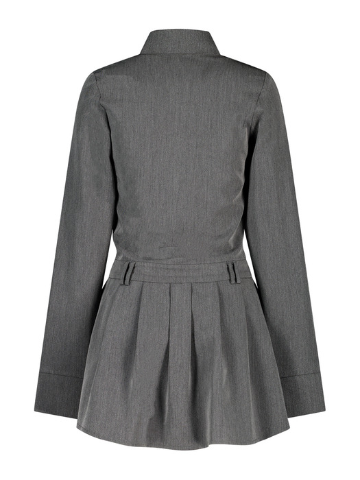 Waist Shirring pleats Dress - GRAY