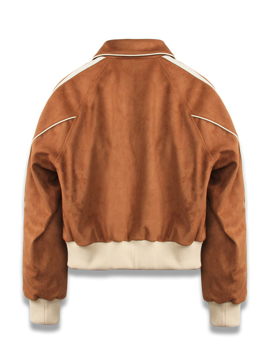 Vegan Leather Suede Varsity Jacket in Camel