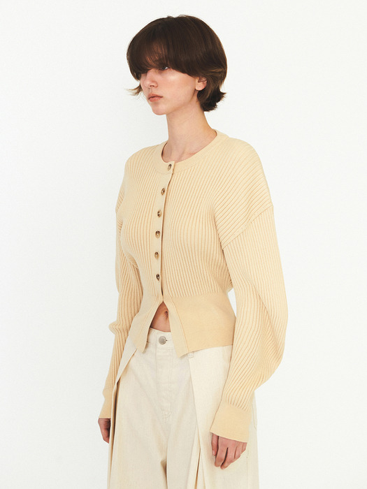 ROUND SILHOUETTE RIBBED CARDIGAN (beige)