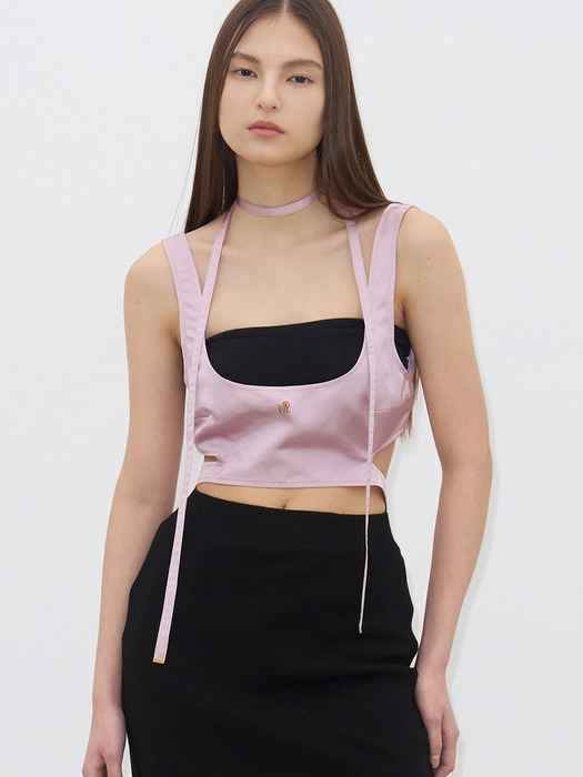 NECK-STRAP SATIN BRA TOP(PINK)