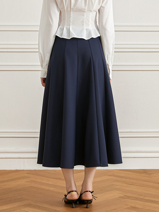 YY_A-line navy long skirt