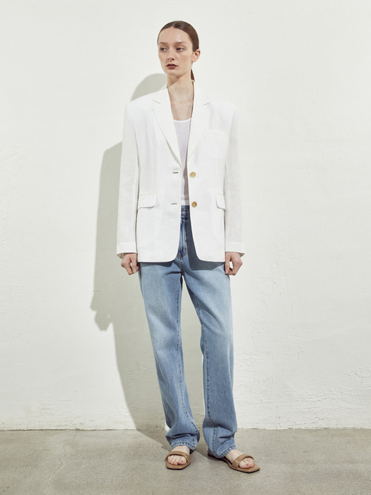 TWO BUTTON LINEN JACKET_WHITE