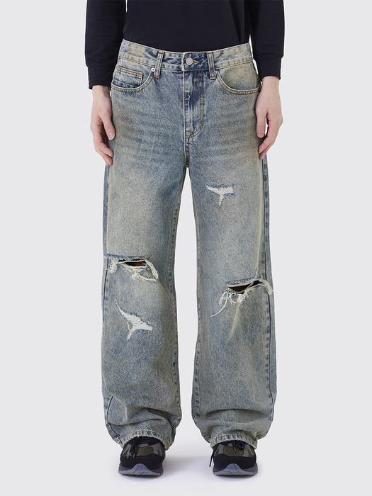 DIRTY WASHED DISTRESSED JEANS_DUSTY BLUE