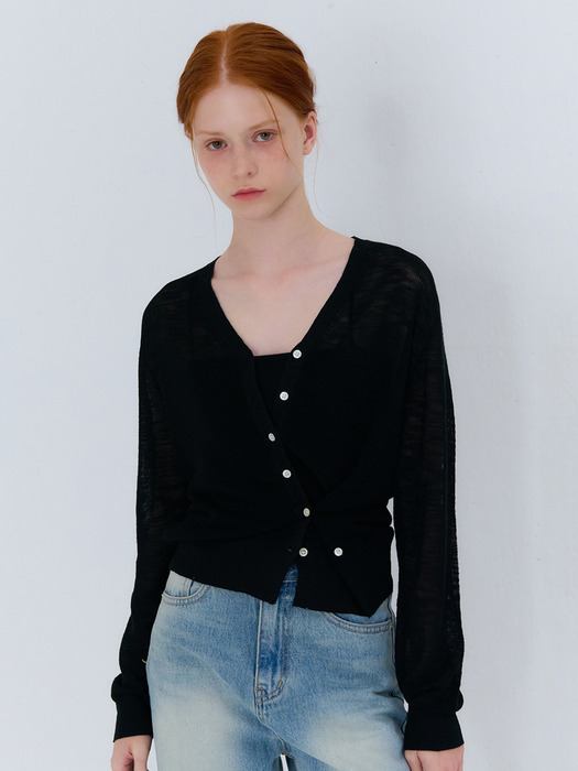 SUMMER V-NECK LINEN CARDIGAN BLACK