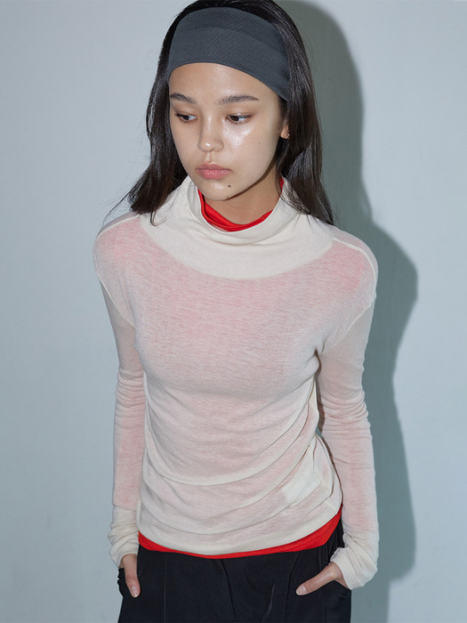 WOOL TENCEL TURTLE NECK TOP BUTTER