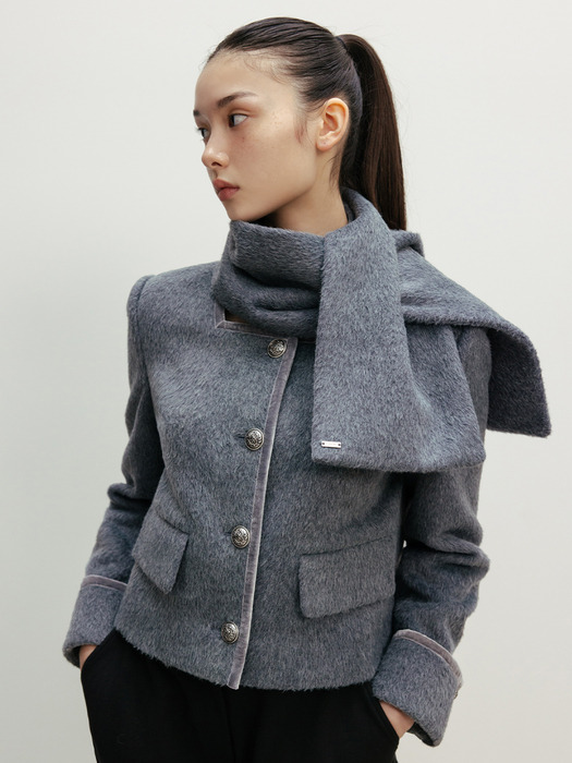 WOOL TRIMMING JACKET MUFFLER SET_TT4W007GY