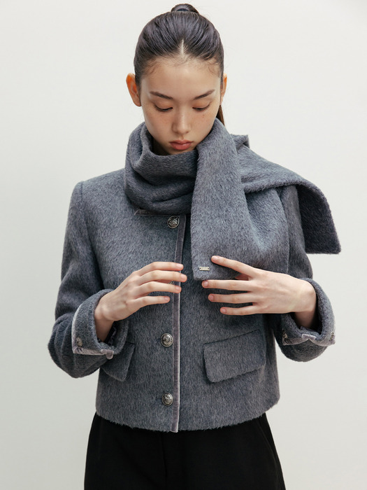 WOOL TRIMMING JACKET MUFFLER SET_TT4W007GY