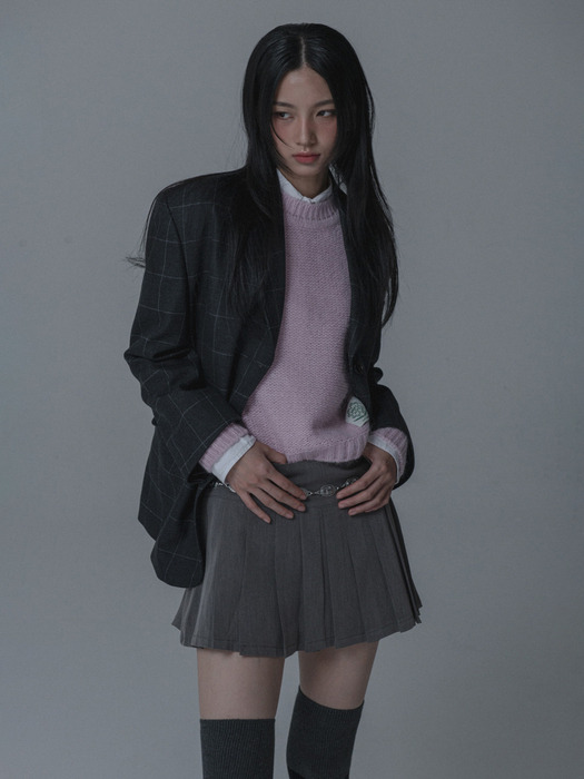 WOOL CHECK OVERSIZED BLAZER JACKET_GRAY