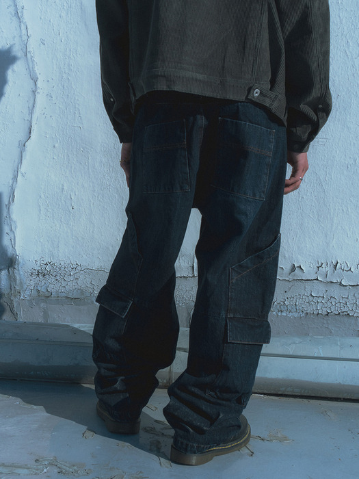 Cargo denim work pants / Deep Indigo