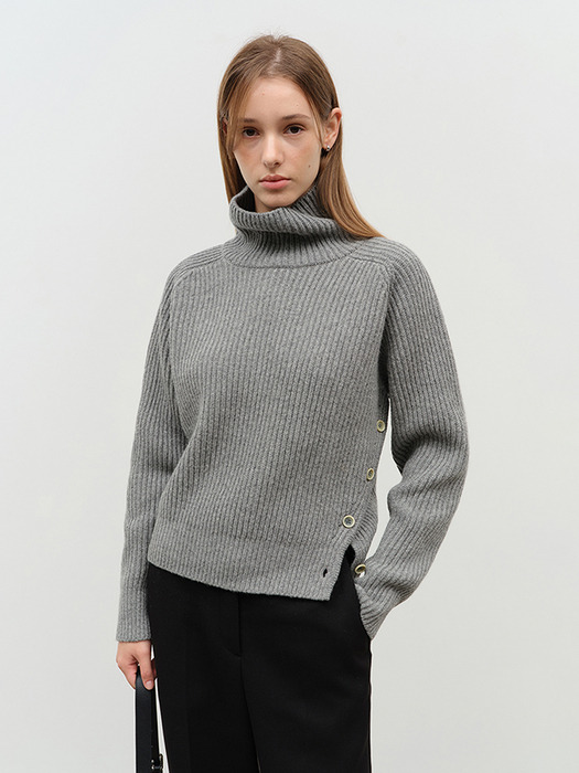 UNISEX BUTTONED TURTLENECK SWEATER MELANGE GREY_UDSW4D132G2