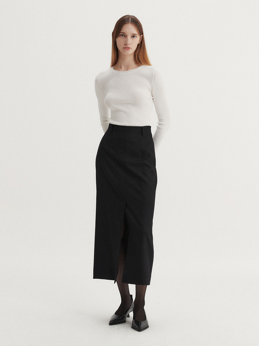 WOOL SLIT SKIRT (2 COLORS)