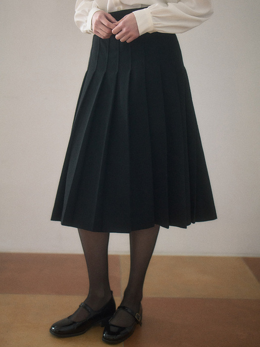 [리뉴얼] Wool Pleats Long Skirt_2color