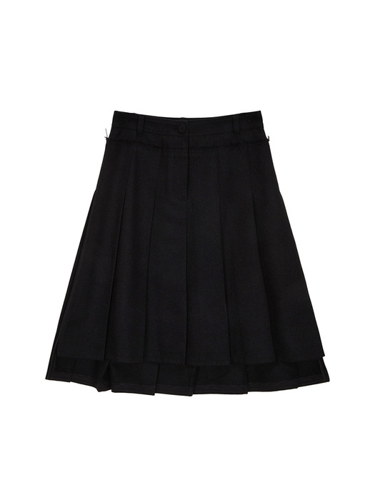 UNBALANCE PLEATS MIDI SKIRT IN BLACK