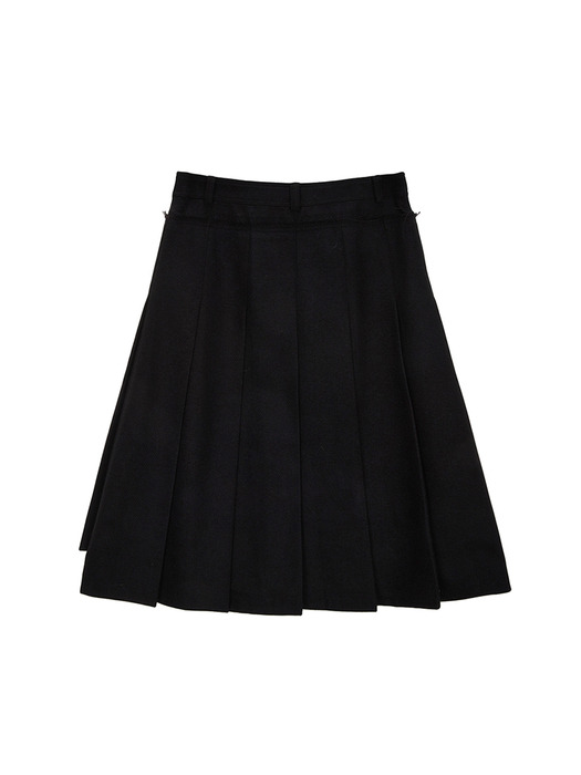 UNBALANCE PLEATS MIDI SKIRT IN BLACK