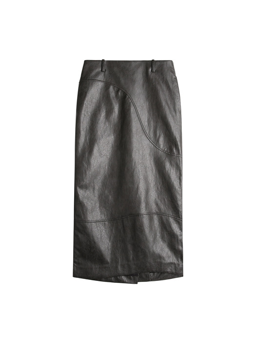 WAVY ECO LEATHER SKIRT, DEEP CHARCOAL