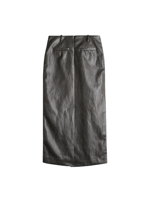 WAVY ECO LEATHER SKIRT, DEEP CHARCOAL