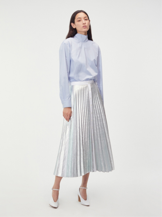 Metallic pleated wrap skirt best sale