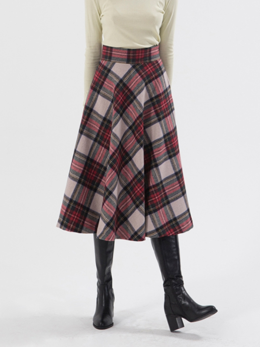 Wool Flared Skirt - Check