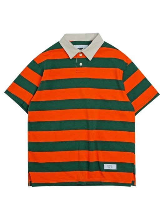 Opening Hour Stripe Rugby Collar-Tee (orange)
