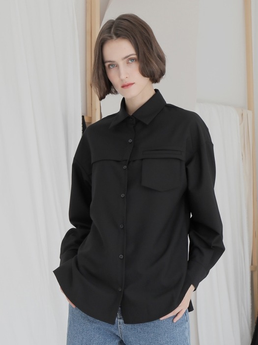 OUT POCKET POINT BLOUSE_BLACK