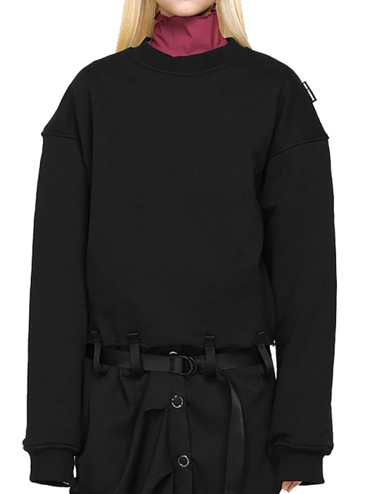 Belted Crop Sweatshirt(Black)