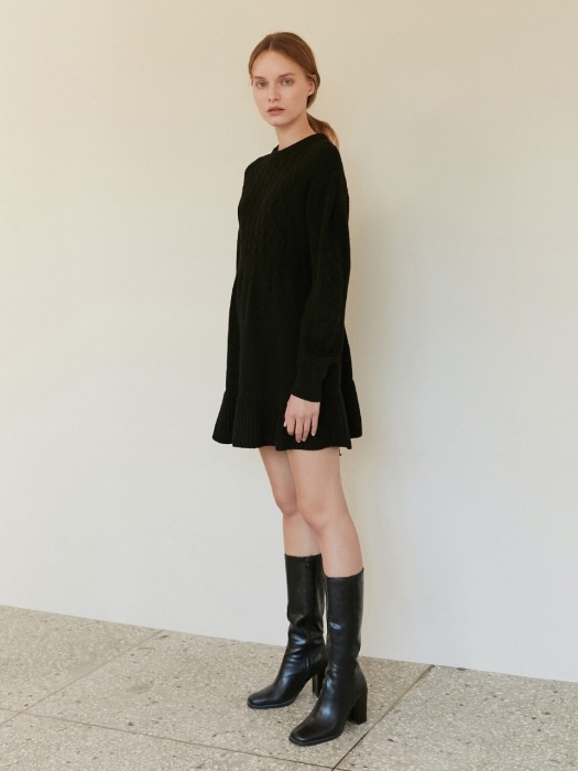 A CABLE TIE KNIT DR_BLACK