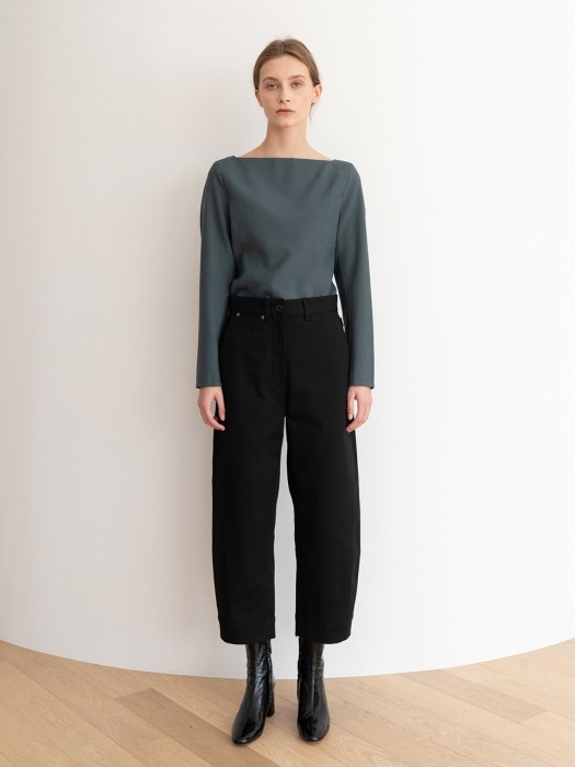 [ESSENTIAL] Square Neck Blouse Dark-Green