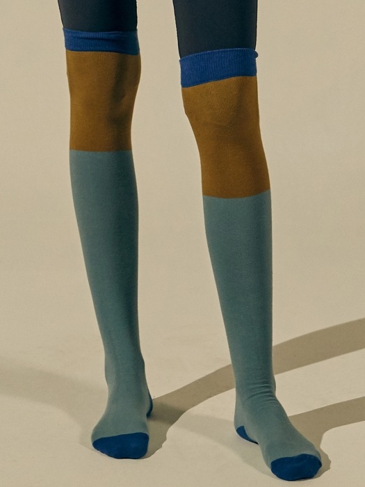 Buckland Thigh High Socks (Light Blue/Olive/Blue)