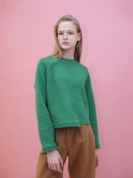 Cropped Knit Tee _ Green